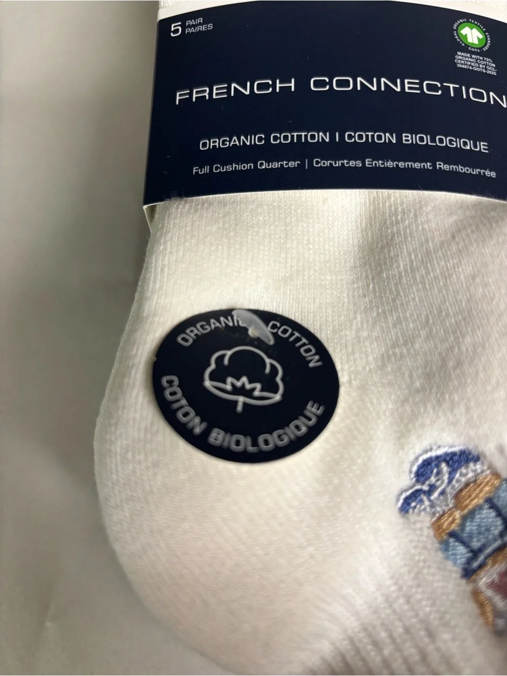 New French Connection Socks Women’s 5 Pair White & Pink Bear & Bows Quarter Sock